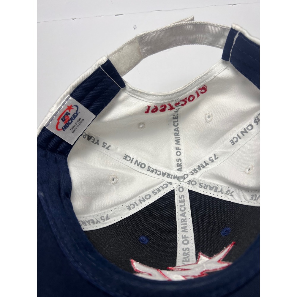 USA Hockey Baseball Cap Uni Adjustable Navy White Red 75 Years Miracles On Ice - Picture 5 of 6